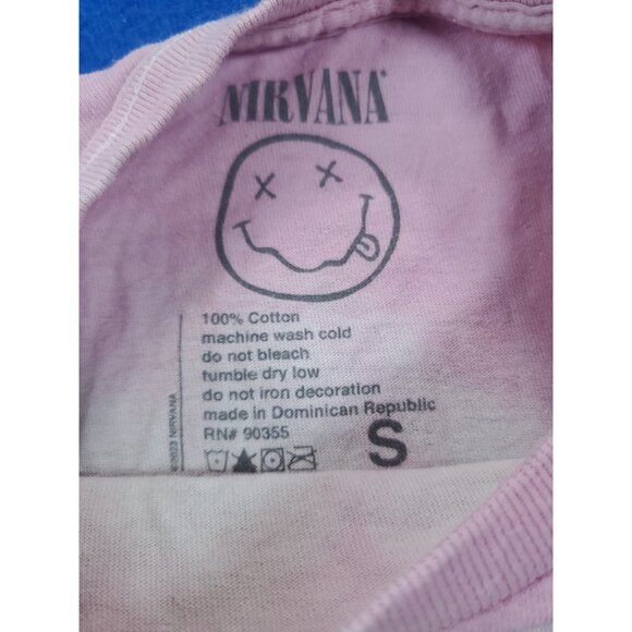 Nirvana T-Shirt Men's Small Short Sleeve Music Smiley Graphic Tie Dye Pink - Picture 9 of 14